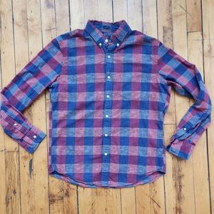 JCrew Factory plaid button down long sleeve shirt mens large slim 100% cotton